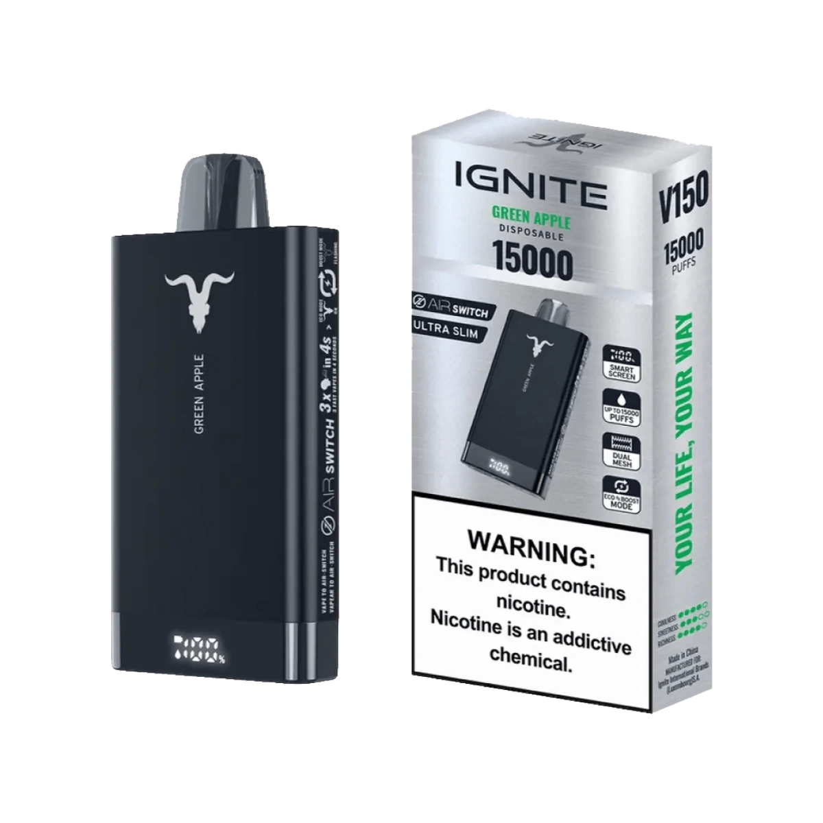 Ignite GREEN APPLE Vape v150, package photo